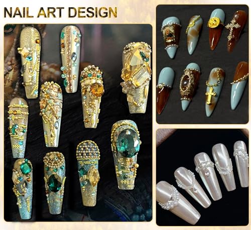 Gold & Silver Nail Caviar Beads and Flatback Pearls Set with Tools