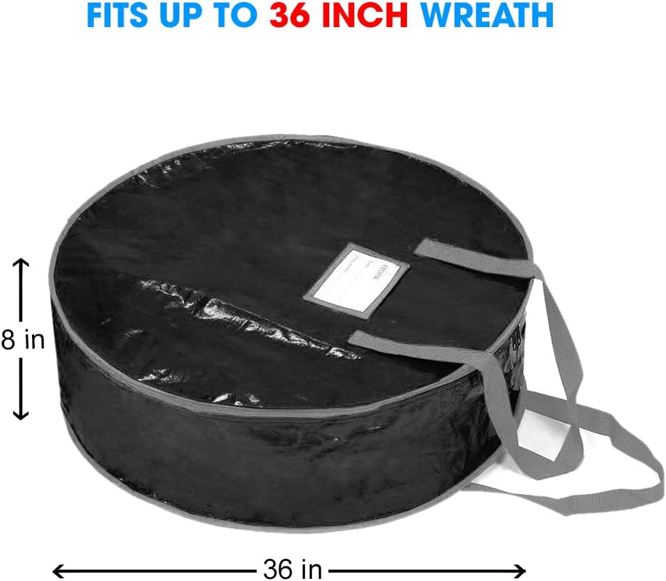 Propik Wreath Storage Bag - Tear-Resistant Holiday Garland Container with Heavy-Duty Handles | 36" x 8" (Black)