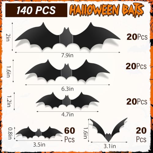 140PCS 3D Bat Wall Decals for Halloween Decor - Scary & Cute