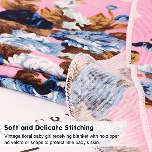 DRESHOW Newborn Floral Swaddle Blanket and Bow Hat Set - Classic Pink