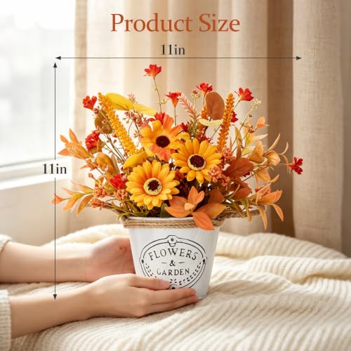 Fall Thanksgiving Table Centerpiece with Flowers - Vintage Metal Pot
