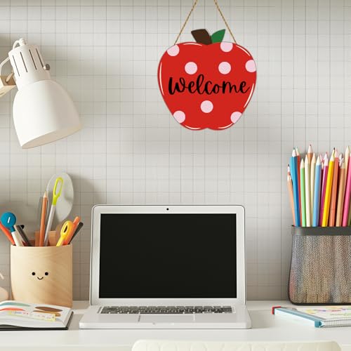 Wooden Apple Welcome Sign for Classroom - Back to School Door Decoration