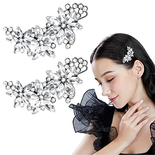 DonLeeving 2-Pack Rhinestone Crystal Flower Wedding Hair Clips & Barrettes