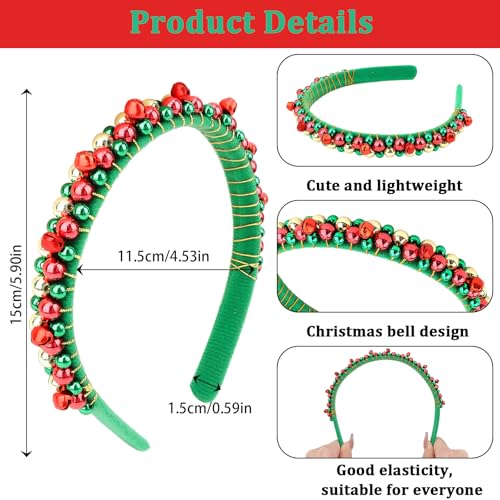 BAHABY 2 Pack Christmas Jingle Bell Headbands Red Green Silver
