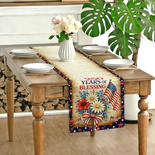 Patriotic Table Runner 13x90 inches for 4th of July Decor