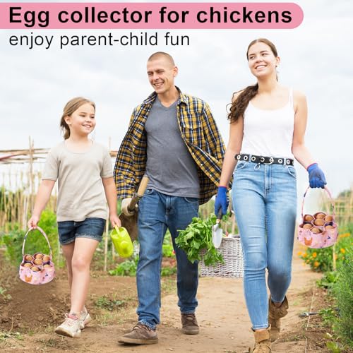 Canvas Egg Collecting Basket with 7 Pockets - Cute Chicken Design