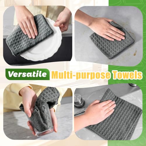 JOVANJA Dark Gray Cotton Waffle Weave Kitchen Towels 6-Pack, 12x12