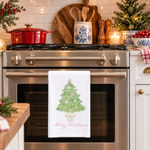 Christmas Green Tree Dish Towels - Holiday Kitchen & Bath Decor, 16x24 Inches