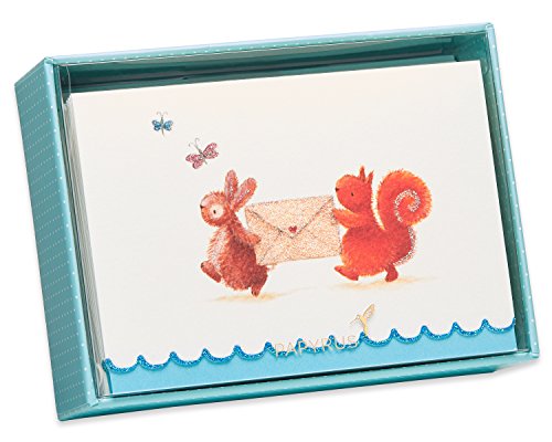 Papyrus Blank Cards with Envelopes - Bunny & Squirrel Design, Blue, 14 Count