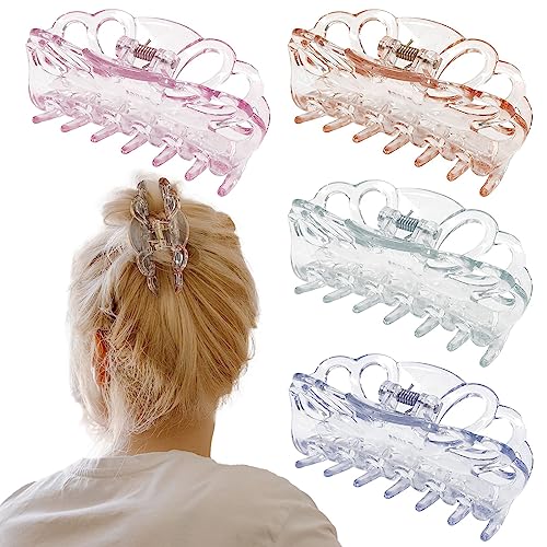 B.PHNE 4 Pack Clear Hair Claw Clips - 3.5 Inch Butterfly Banana Clips