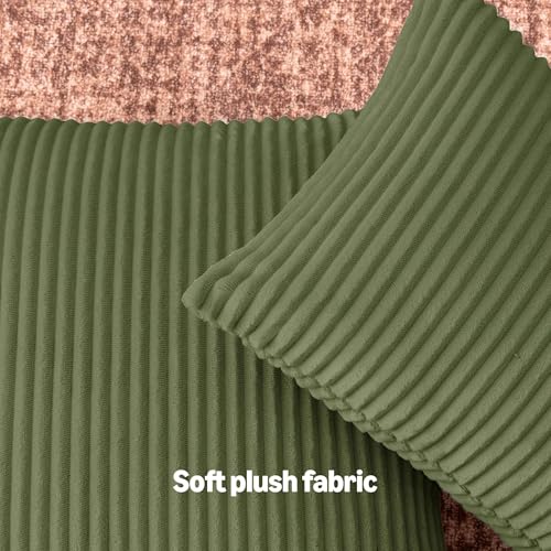 Amazon Basics Corduroy Throw Pillow Covers, 18" x 18", Olive Green, 2-Pack