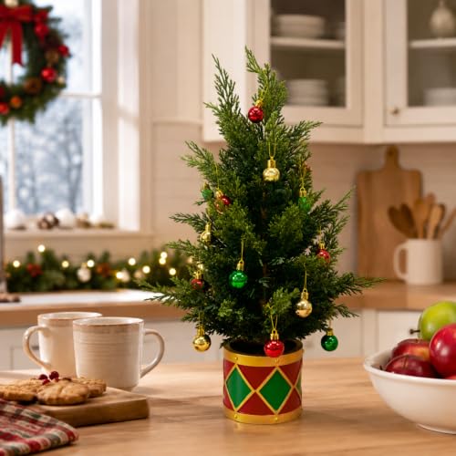 Lighted Tabletop Christmas Tree with Timer, 50 LEDs, Ornaments, 22 Inch