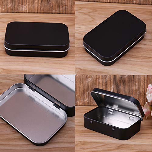 AKOAK 3-Pack Black Rectangular Hinged Tin Containers - 3.7 x 2.4 x 0.8 Inch