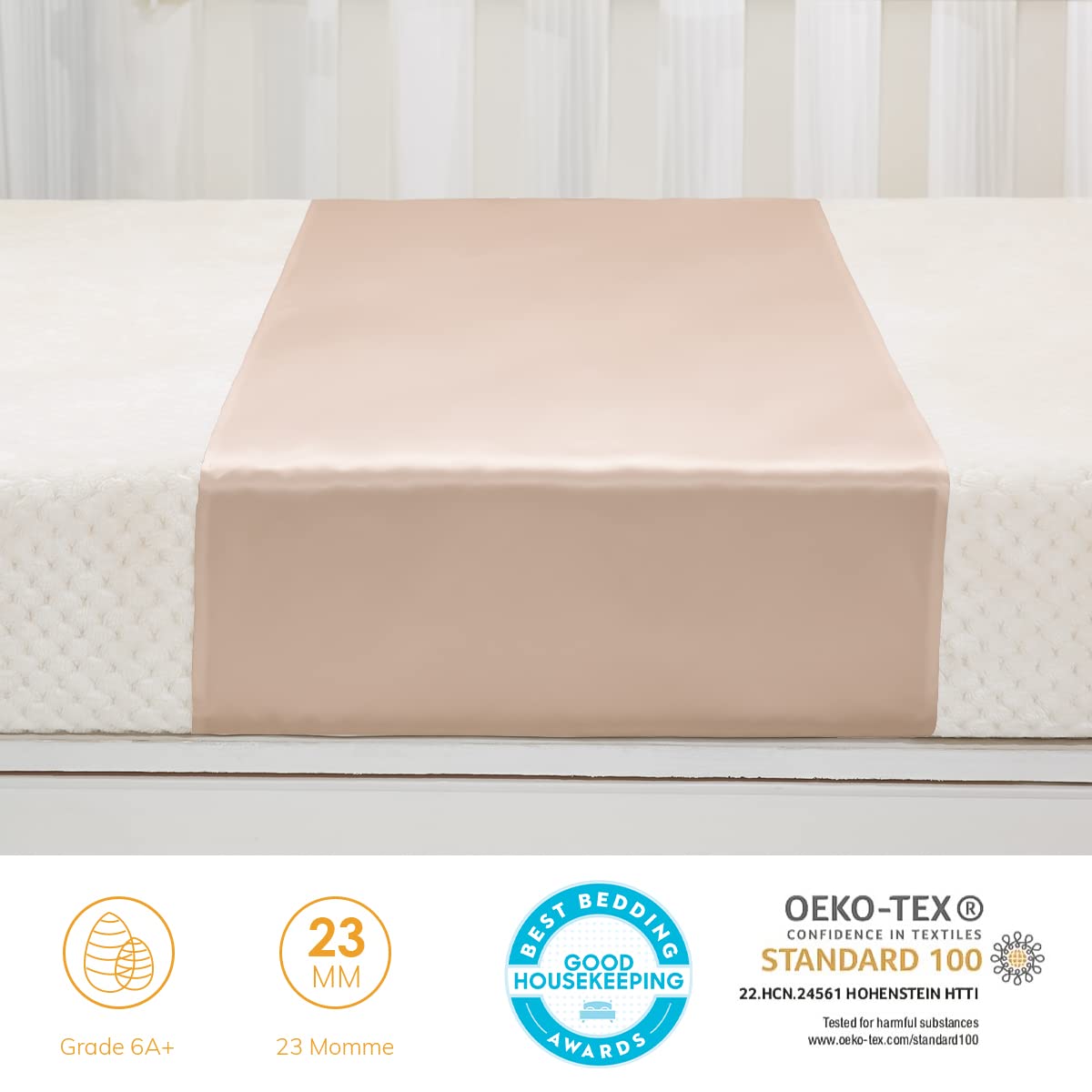 PROMEED 100% Mulberry Silk Bassinet Sleeve for Baby Bald Spots, Preminium 23 Momme Silk Bassinet Half Sheet for Baby Hair Loss (Champagne)