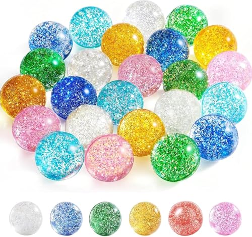 24 Pcs Glitter Bouncy Balls for Kids - 32mm Rubber Party Favors & Classroom Rewards