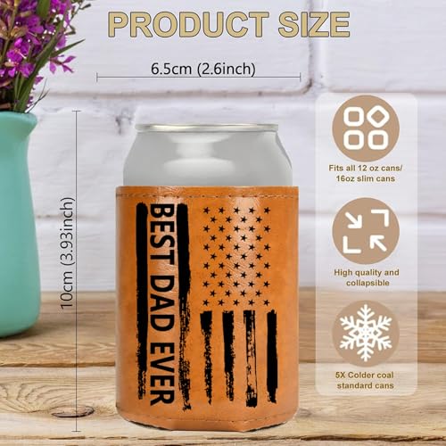 Best Dad Ever Collapsible Leather Beer Can Sleeve - 12oz Cooler