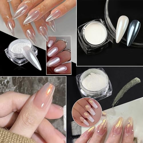 GZMAYUEN Pearl White Nail Powder - Glazed Donut Chrome Pigment 2 Boxes
