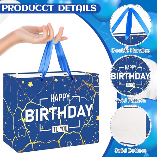 Navy Blue Birthday Gift Bag with Handle & Tissue Paper - Large