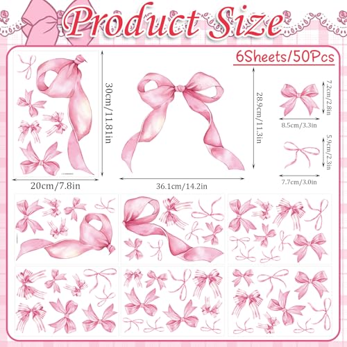 Pink Bow Wall Stickers - 50 PCS Peel and Stick Bow Decals