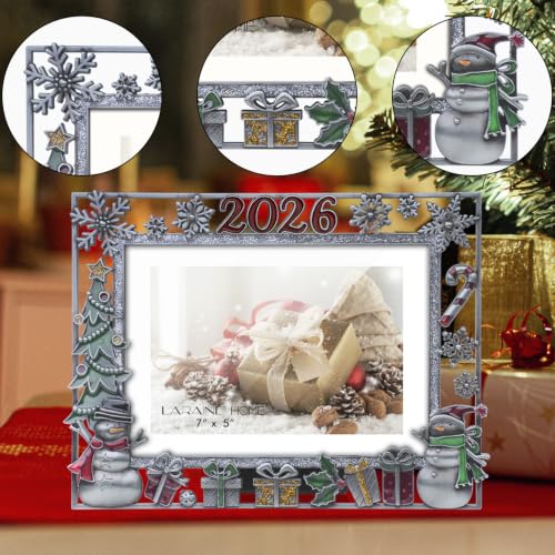 Christmas 5x7 Photo Frame Gray Metal Holiday Picture Display