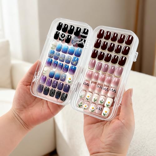 YOSINXU Tri-Fold Clear Press-On Nail Storage Box with Tape