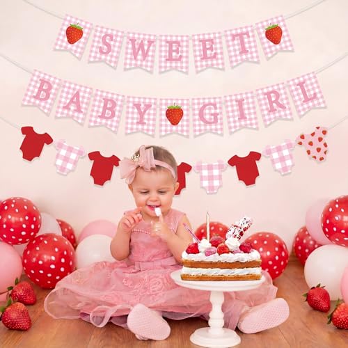 Strawberry Girl Baby Shower Banners Set - 3 Pcs Pink Gingham
