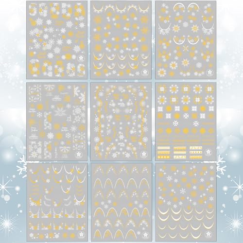 Christmas Snowflake Nail Stickers 3D Gold White Winter Decals