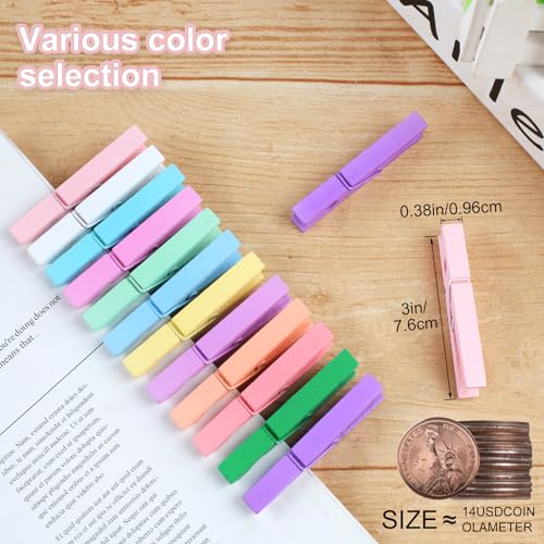 Phinus 72 Pcs Wooden Clothespins - 2.9 Inch Heavy Duty Pastel Clothes Pins