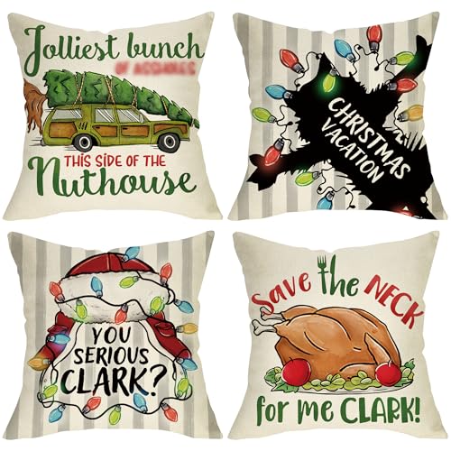 18x18 Inch Christmas Vacation Throw Pillow Cover Set of 4 - Holiday Decor