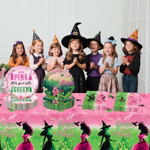 41pcs Witch Party Decorations Set - Pink and Green Birthday Tableware 01