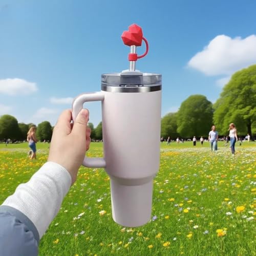 Heart Shape Silicone Straw Cover for Stanley Cup - 10mm Red