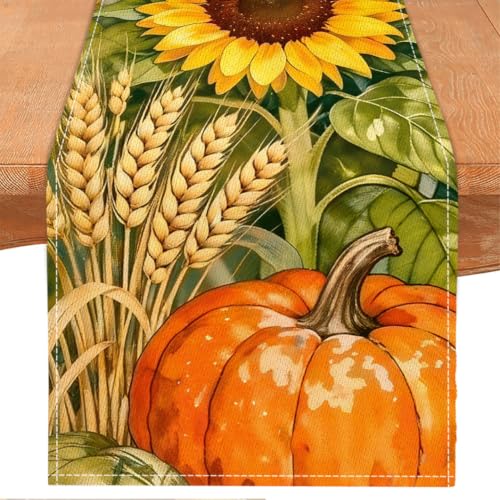 Fall Table Runner 13x72 Inches, Thanksgiving Autumn Pumpkin Decorations for Kitchen Dining Room