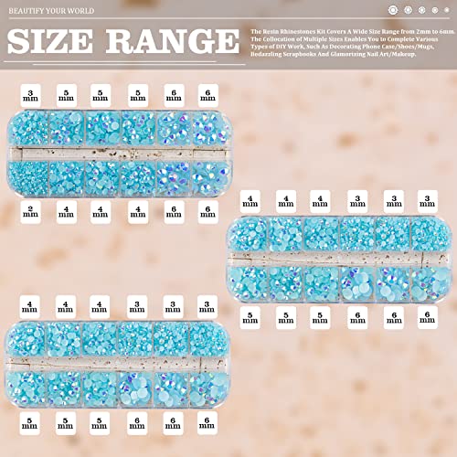 BELLEBOOST 5000PCS Resin Rhinestones with Tweezers Lake Blue AB Flatback Crystals for DIY Crafts and Nail Art