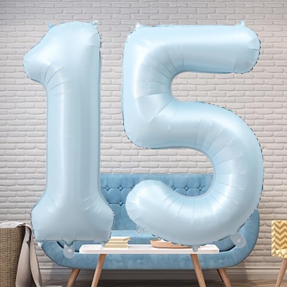 40-Inch Baby Blue Number 15 Foil Balloon for Celebrations