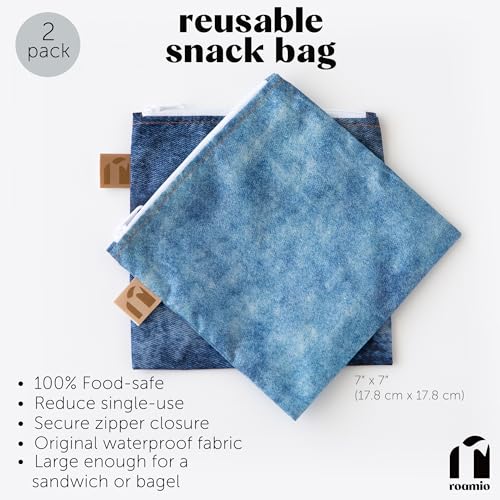 Bumkins Reusable Sandwich & Snack Bags - Large 2-Pack, Faux Denim (C4)