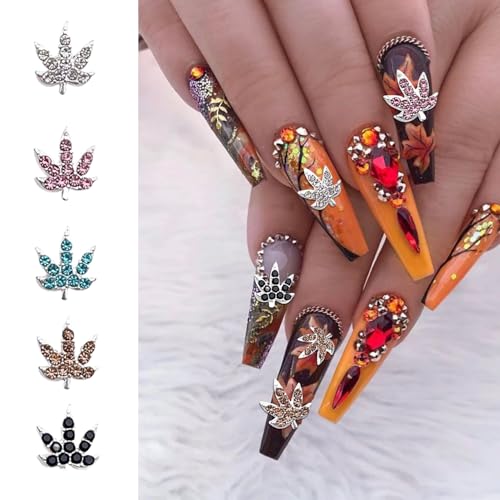 Fall Maple Leaf 3D Nail Charms Crystal Rhinestones 20 Pcs