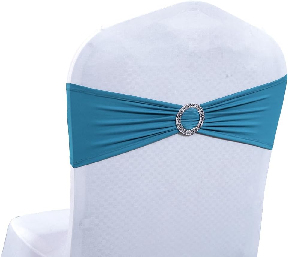 MDS Spandex Chair Sashes - Universal Fit Elastic Stretch Bows with Slider Buckle | Dark Teal, Pack of 250