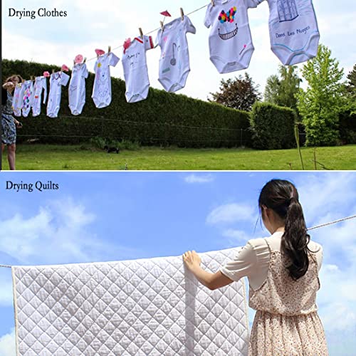 50 Ft Cotton Clothesline Rope with Metal Hooks - White Laundry Drying Line
