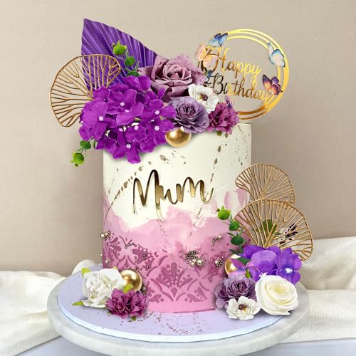 25-Piece Purple Floral Cake Topper Set for Birthday and Wedding Cakes
