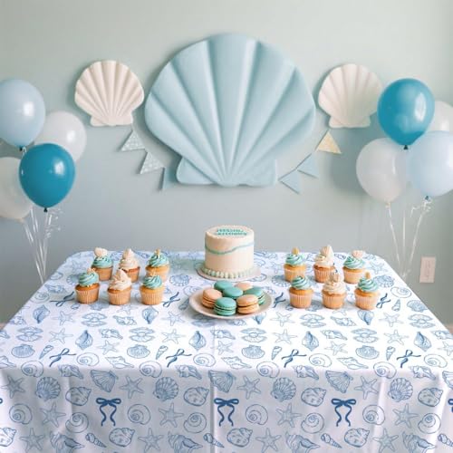 Beach Seashell Tablecloths - 4 Pack Party Decorations, 52 x 86 Inch