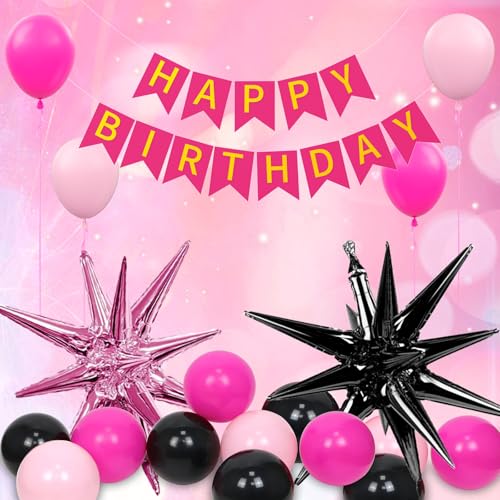 Pink and Black Birthday Decorations Party Pack with Balloons & Foil Balloons