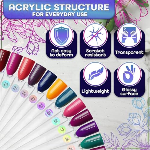 Novsix 50 Pcs Clear Nail Swatch Sticks with Metal Ring and Numbered Tips