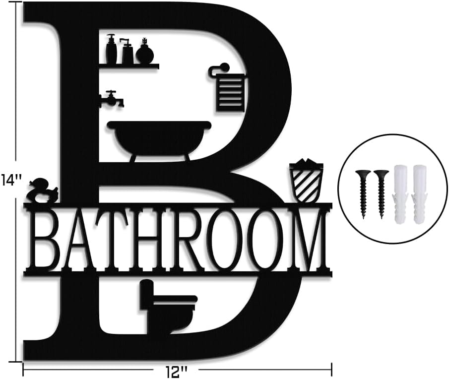 XORT Metal Bathroom Wall Art - Funny Farmhouse Decor Sign for Modern Homes | Black - 12 x 14 Inch
