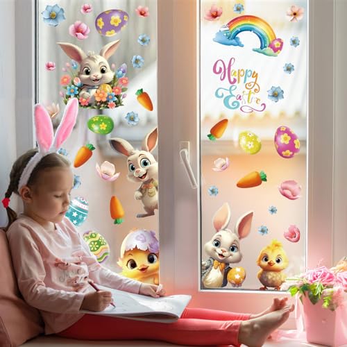 Easter Window Clings - 8 Sheets of Bunny, Chick, Egg Decals