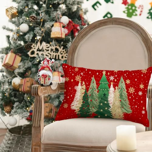 Christmas Pillow Cover 12x20 Inch Waterproof Red Gold Decor