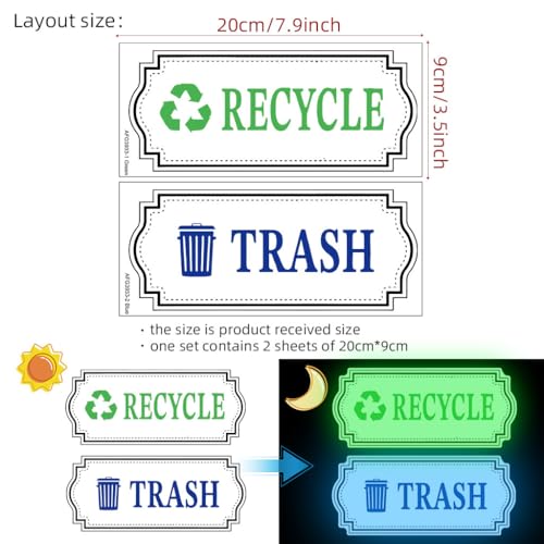 Glow in the Dark Trash & Recycle Stickers - Vinyl Labels for Bins
