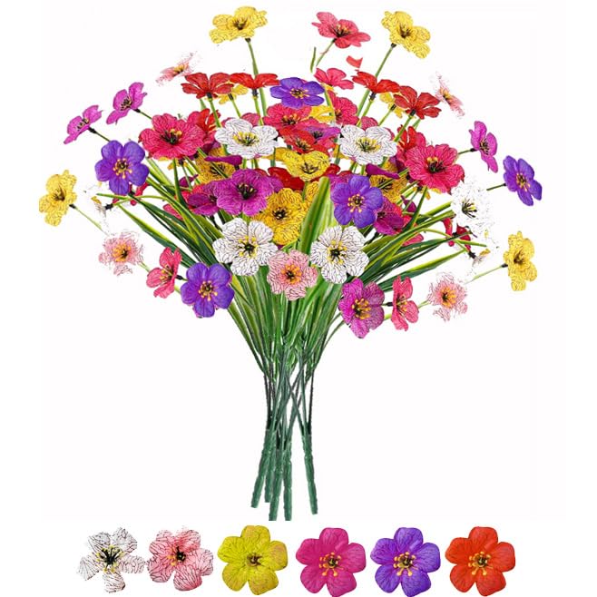 7Queen 6-Bundle Artificial Flowers, Realistic Plastic Faux Floral Arrangements