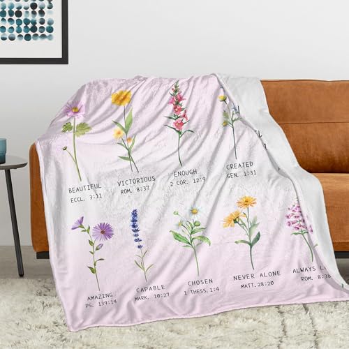Christian Scripture Throw Blanket, Floral Religious Gift 40" x 60"