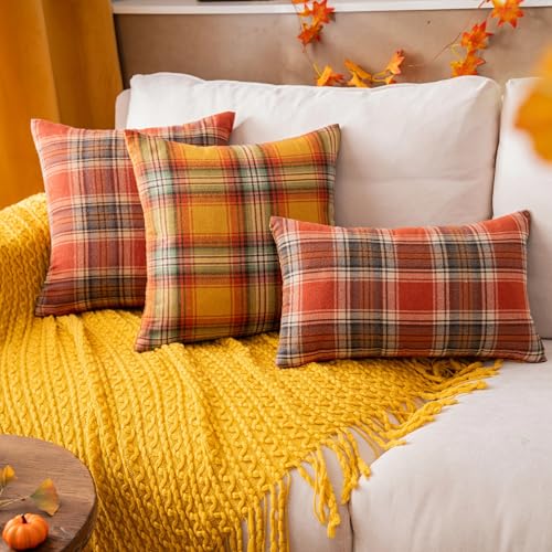 Yellow Plaid Throw Pillow Covers 16x16 Inch Set of 2 - AQOTHES