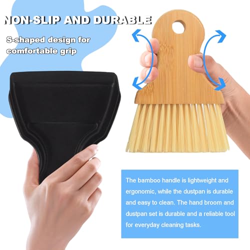 Mini Broom and Dustpan Set with Bamboo Handle - Black Compact Crumb Sweeper